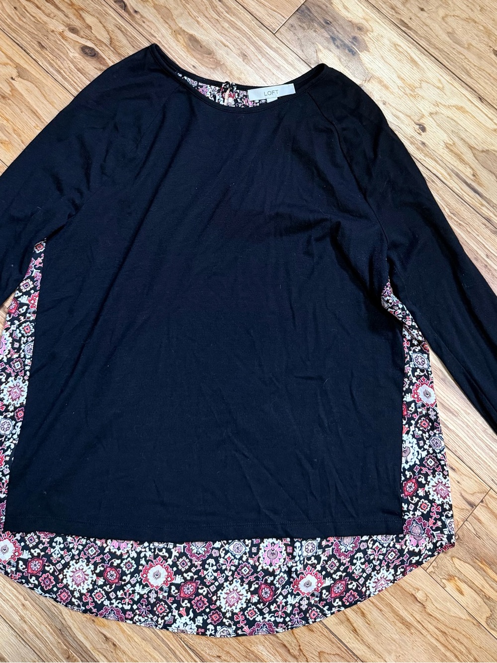 LOFT Black Top with Pink Floral Back Panel